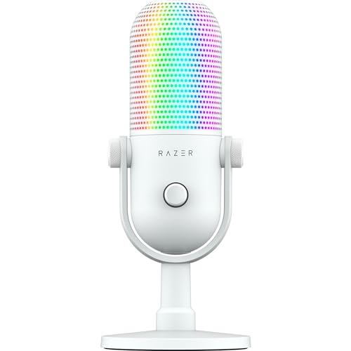 Razer Seiren V3 Chroma RGB USB Microphone: Stream & Game Reactive Lighting - Tap-to-Mute Sensor - Condenser Mic - Digital Gain Limiter & Shock Absorber - PC, Discord, OBS Studio, XSplit - White - color: White