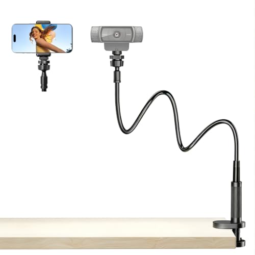 Webcam Stand Mount for Desk, Flexible Gooseneck Webcam arm Holder with Clamp, Web Camera Computer Stand Compatible with Action Camera Gopro C922 C930e C920S C920 C615 C960 C920x BRIO