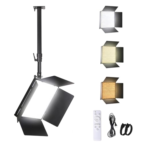 XPSYQIC 18’’ Large LED Panel Video Light with Barn Door,110W Dimmable 8000Lux 2700-5500K,with Ceiling Wall Mount Light Stand,Overhead for Studio Photography,Video Recording,Live Streaming，Stage Lamp