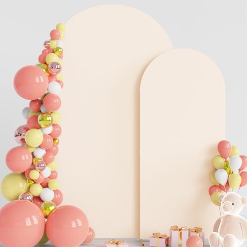 Wokceer Wedding Arch Backdrop Cover 7.2FT, 6FT Spandex Fitted Wedding Arch Stand Covers 2 Set Round Top Chiara Backdrop Stands Cover for Birthday Party Ceremony Banquet Decoration Beige - color: Beige, size: 7.2FT,6FT