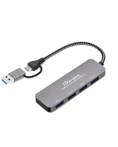USB Hub for Laptop, 4 Port USB Splitter, USBA Hub to USB 3.0 Port Hub, USBC Splitter Multiple Port Hub, USB Port Extender for Laptop, PC, Desktop and More