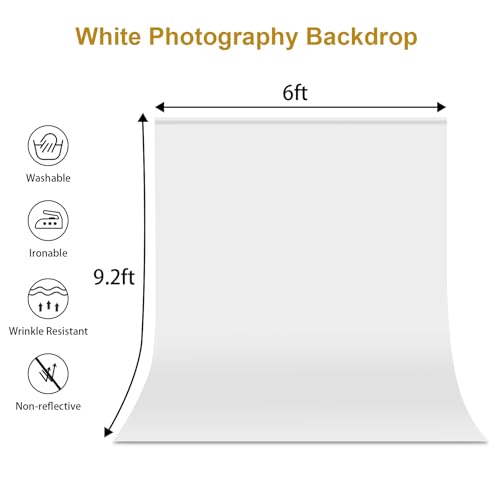 UTEBIT 6X9FT White Background for Photography Photo Booth Backdrops for Photoshoot Backgrounds Screen Video Recording Parties Curtain, Low Temperature Ironing to Remove Wrinkles - size: 6x9FT