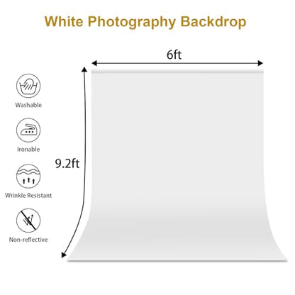UTEBIT 6X9FT White Background for Photography Photo Booth Backdrops for Photoshoot Backgrounds Screen Video Recording Parties Curtain, Low Temperature Ironing to Remove Wrinkles - size: 6x9FT