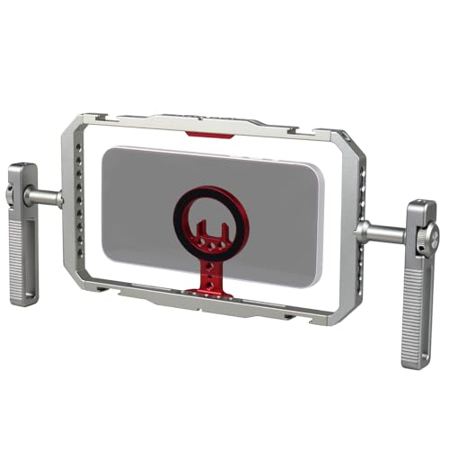 Magnetic Phone Cage with Handle,Smartphone Cage Kit with 360° Rotation Handgrip and Magnetic Sticker for Photography,Compatible with iPhone 17/16/15/14/13 Series and Andriod Phones (Silver+Red) - color: silver