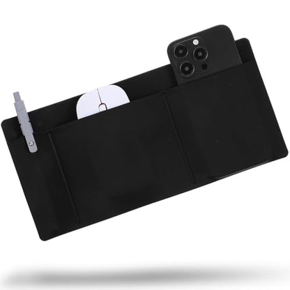 3-Pocket Organizer Mouse Holder for Laptop Stick on External Hard Drive SSD Holder Sleeve Computer Accessories Stick on Pouch Organizer Adhesive Pocket Storage Sleeve for Mouse HDD SSD Cables