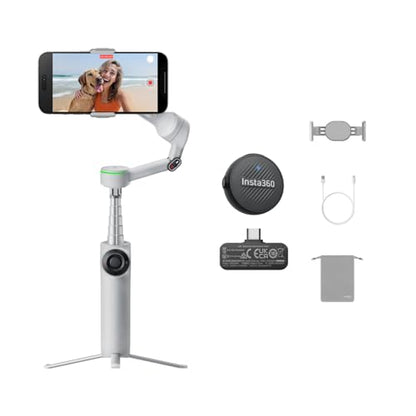 Insta360 Flow 2 Pro Mic Bundle Grey - Foldable AI Phone Gimbal, Track in 200+ iOS Apps, Multi-Person & 360 Pan Tracking, Built-in Tripod/Selfie Stick, iPhone/Android Stabilizer - color: Stone Grey - Mic Bundle