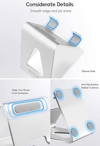 Aoviho Cell Phone Stand for Desk, Desktop Phone Holder, Aluminum Mobile Phone Stand for iPhone 15 14 13 12 pro Mini 11 X Xr Xs max 8 7 6 6s Plus Samsung Galaxy S21 Ultra All Smart Phones,Silver - color: Silver