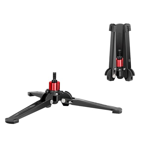 Manbily Mini Tripod Base for Monopods, 3/8" Screw Desktop Tripod with Three Feet, Monopod Stand Support, Travel for Ball Head/Fluid Head DSLR Camera Camcorder, Tilt 20° & Rotate 360° (Red) - color: Red