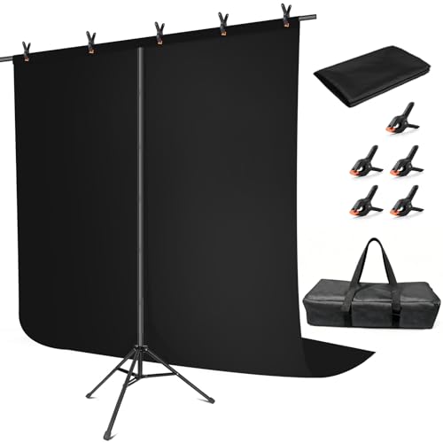 Hemmotop 8x7.5ft Black Backdrop Stand Kit, Seamless Black Background Screen with Portable T-Shape Stand for Photography Wedding Birthday Graduation Parties Banquet Decorations - color: Black, size: 8x7.5ft