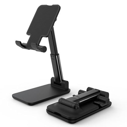 Cell Phone Stand, Adjustable Angle and Height Cell Phone Holder for Desk, Foldable and Portable, Anti-Slip Silicone Pad, Compatible with All Mobile Phones and 4-8 Inch Devices, Black - color: Black