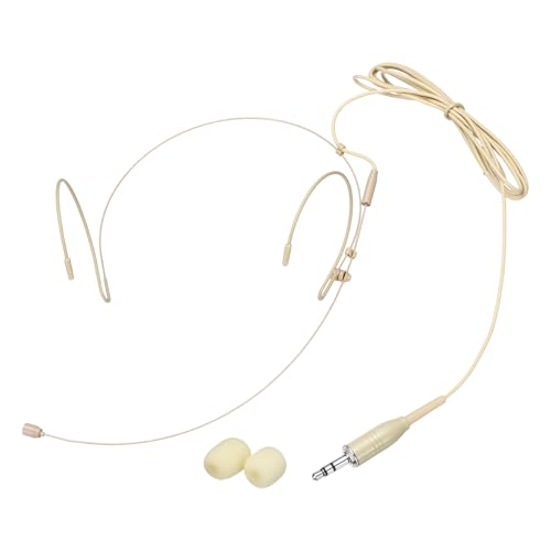MECCANIXITY Ear Hook Headset Microphone, Double Over Ear Set Hanging Omnidirectional Wired Audio Condenser Microphone Headset with Standard 3.5mm TRS Plug 3.9ft Cable, Beige - color: Beige, style: Standard 3.5mm TRS Plug