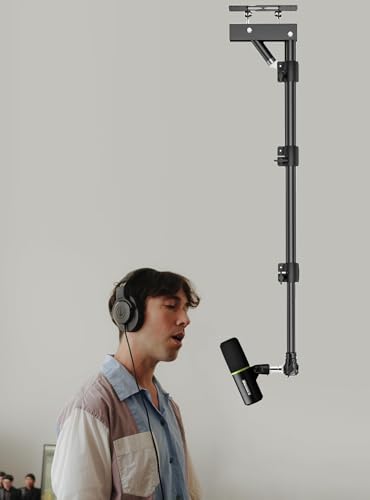 Microphone-Ceiling-Stand,Telescoping Mic Wall-Mount Boom Arm compatible with Shure MV7,MV6,SM7B,SM58,SM57,SM4,SM7dB Microphones for Podcast, Streaming, Gaming & Studio Recording