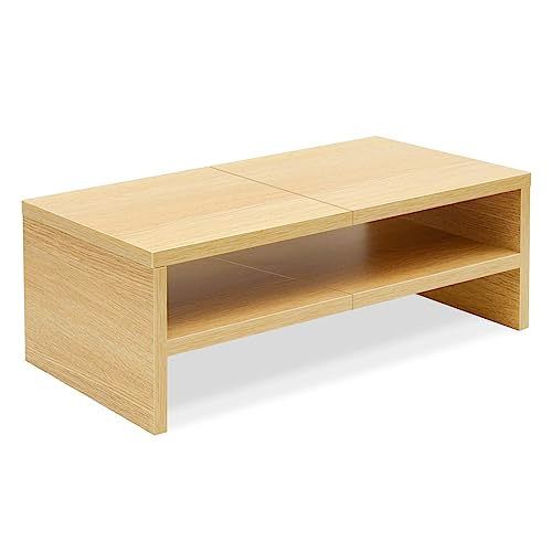 TEAMIX 2 Tiers Desktop Monitor Stand Riser 20 Inch Printer Stand with Storage Small TV Riser Laptop Wooden Desk Organizer Shelf Bookshelf Maple (Natural Maple, 2 Tiers) - color: Natural Maple