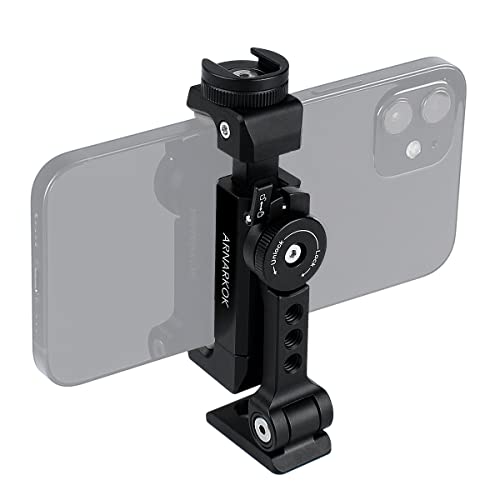 Metal Phone Tripod Mount with Rotatable Cold Shoe for Microphone Mount, Compatible with iPhone & Android, Universal Tripod Adapter for Vlogging, Cell Phone Holder, Youtube, Video Creators Rig