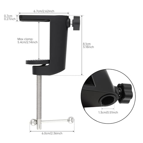 2pcs Desk Clamp, Heavy-Duty Metal C-Clamp13mm 0.51" Thread Hole C-Clip Mic Desk Mount Bracket Suspension Boom Scissor Arm Cantilever Bracket Table Lamp Base DIY for Studio Podcast (Black)
