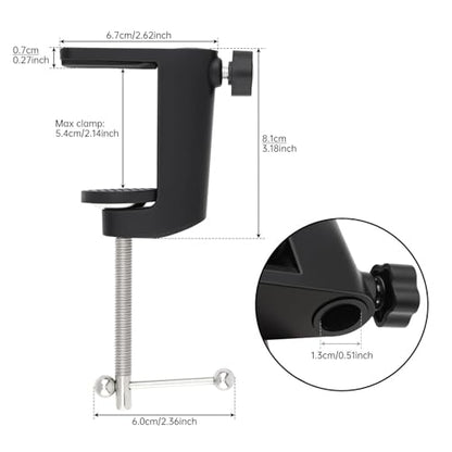 2pcs Desk Clamp, Heavy-Duty Metal C-Clamp13mm 0.51" Thread Hole C-Clip Mic Desk Mount Bracket Suspension Boom Scissor Arm Cantilever Bracket Table Lamp Base DIY for Studio Podcast (Black)