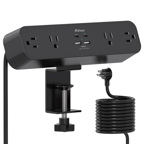 20W USB C Desk Clamp Power Strip, 8-in-1 Desktop Mount Surge Protector with 4 AC Outlets 2 USB-C & 2 USB-A Ports, PD 20W Fast Charging Station, 5Ft Extension Cord, Desk Edge Mount for Office,Black - color: Black, size: PD20W