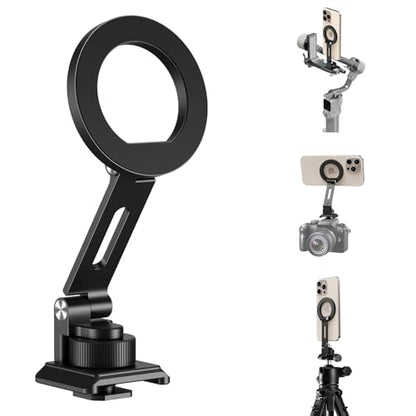 elitehood Magsafe Tripod Mount with Cold Shoe & Arca Port & 1/4" Thread, Aluminum Magnetic iPhone Tripod Mount Adapter for Camera, Adjustable Camera Phone Holder Attachment for iPhone & Smartphone - size: 3.5 inches arm with Arca Cold Shoe Base