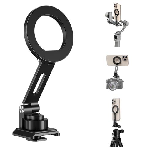elitehood Magsafe Tripod Mount with Cold Shoe & Arca Port & 1/4" Thread, Aluminum Magnetic iPhone Tripod Mount Adapter for Camera, Adjustable Camera Phone Holder Attachment for iPhone & Smartphone - size: 3.5 inches arm with Arca Cold Shoe Base