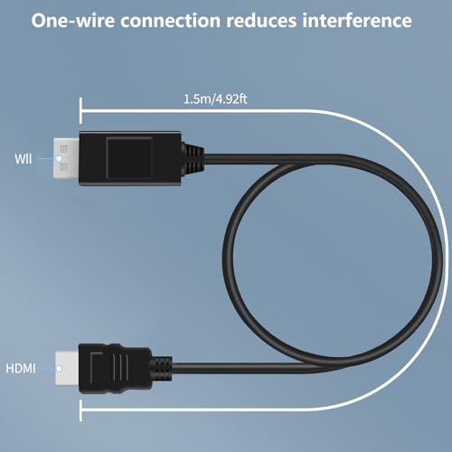 5ft WII to HDMI Converter Cable Adapter,for use with Full HD 1080P Devices with an HDMI Port,Compatible with WII,U,HDTV, Monitor (Black) - color: Black