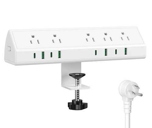 Jgstkcity Desk Clamp Power Strip,45W Fast Charging Station,4 USB-C,4 USB-A,Desk Mount Surge Protector,1875W Extension Cord with Multiple Outlets,ETL Listed,for Home Office Dorm Room,White,6 FT - color: White, size: 6 FT Cable