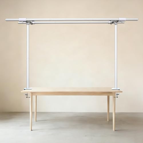 Beyeutao Over the Table Backdrop Stand with Clamps Double Crossbar 16"-87" Length 16"-45" Height Adjustable White Photo Backdrop Stand with Clamps Background Stand Metal Photo Background Stand - color: White, size: 16-87 Inches (Double Rod)