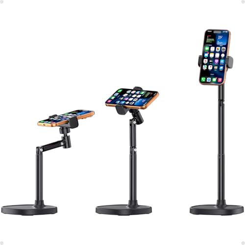 Cell Phone Stand for Desk, Adjustable Angles & Height, Aluminum Phone Holder for iPhone 17/16/15 Pro Max Plus, Retractable iPhone Stand for Recording, Office Desk Accessories - color: Cellphone Stand