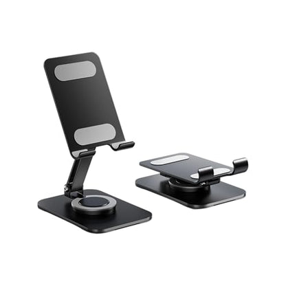 Carbon Steel Desktop Phone Stand Foldable Adjustable with Rotating Base for Video Calls Phone Tablet Portable Foldable Adjustable Desktop Rotating Desk Video Calling Online Learning Movie Hands - color: Black