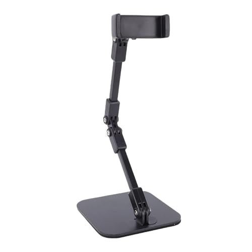 Desktop Phone Stand, Height Adjustable Phone Holder with 360 Degree Rotatable Arm and Stable Steel Base for Live Streaming Recording Video Calls and Work from Home Meetings