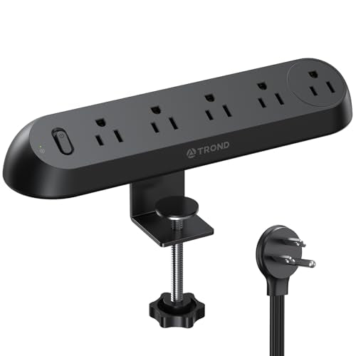 TROND Desk Clamp Power Strip - Surge Protector Power Strip with 5 AC Outlets, Flat Plug 6ft Extension Cord, 1700J, ETL Listed, Fits 1.97 inch Tabletop Edge, for Home Office Desk Accessories, Black - color: Black, size: 6FT (5 Outlets & 0 USB Ports)
