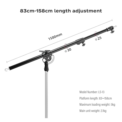 Soonpho Photography Extension Boom Arm for Light Stand/C-Stand,2.3ft to 4.9ft Ajustable Crossbar Holding Arm with 1/4" to 3/8" Screw