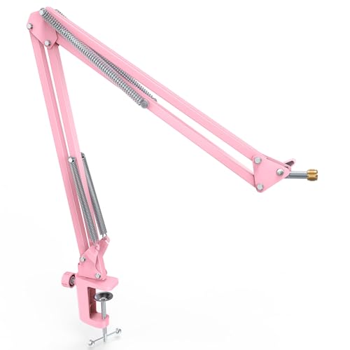 FIFINE Boom Arm Mic Stand, Microphone Arm with Desk Mount for Podcast Streaming Gaming Home Studio, Metal Suspension Scissor Boom Mic Stand-CS1 Pink - color: Pink, size: CS1P