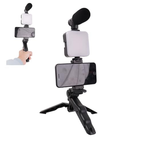 Vlogging Kit for Smart Phone Fill Light & Tripod & Microphone Adjustable Light Color Temperature Portable for Tiktok YouTube Volg Shooting Cellphone Accessories