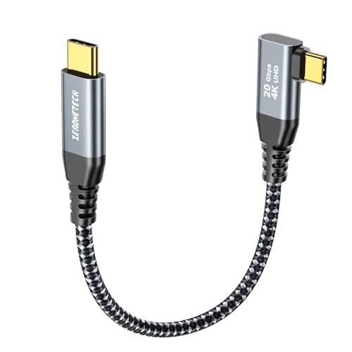 ZeroneTeck 12 inch USB C Cable 1FT, 20Gbps High Speed Data Transfer Short, Right Angle USB C 3.2 Gen 2×2 100W PD Charging, 4K@60Hz Type C Monitor Cable 90 Degree for iPhone16, MacBook, iPad, SSD, KYY - color: Black, size: 1FT, style: Right Angle