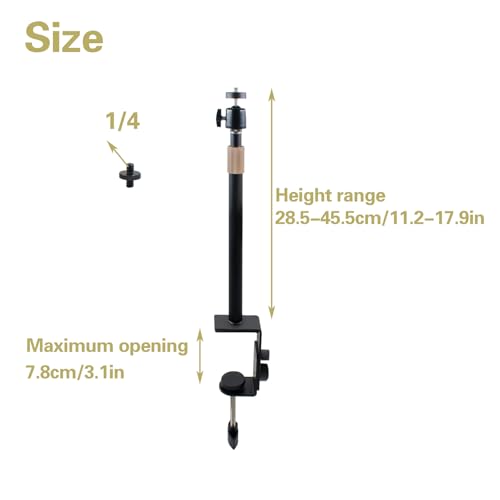 Extendable Camera Desk Mount with 360° Ball Head & 1/4" Screw, 9''-15.4" Adjustable Height Tabletop C-clamp Mounts Stand for Live Streaming, Video Conferencing, Video Recording, Photography