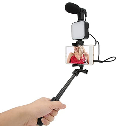 Smartphone Vlogging Kit, Wireless Phone Video Microphone Kit with Fill Light, 360° Rotating Phone Holder and Desktop Tripod for Live Broadcast Vlog Recording