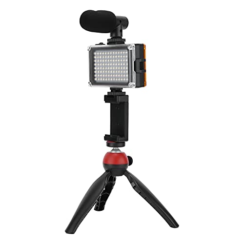 Portable Live Video Kit with Fill Light, Cardioid Microphone, Tripod, Phone Holder for Mobile Photography, Red. Compact Travel-Friendly Streaming Set fit Smartphones Content - color: Red
