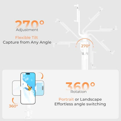 Sensyne 53" Selfie Stick for Phone, Extendable Travel Tripod with Detachable Remote for Photography, Selfies, Compatible with All Cell Phones, White - color: White