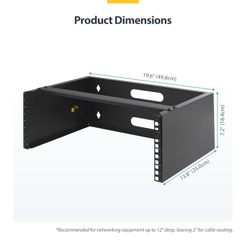StarTech.com 4U Wall Mount Network Rack - 14 Inch Deep (Low Profile) - 19" Patch Panel Bracket for Shallow Server and IT Equipment, Network Switches - 44lbs/20kg Weight Capacity, Black (WALLMOUNT4) | Low-profile shallow rack, M6 screws and cage nuts, Fits