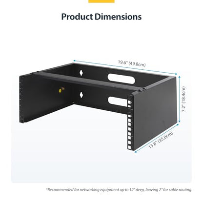 StarTech.com 4U Wall Mount Network Rack - 14 Inch Deep (Low Profile) - 19" Patch Panel Bracket for Shallow Server and IT Equipment, Network Switches - 44lbs/20kg Weight Capacity, Black (WALLMOUNT4) | Low-profile shallow rack, M6 screws and cage nuts, Fits