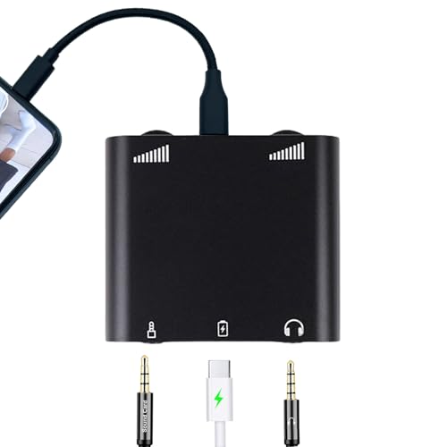 Lightning & Type-C Live Streaming Microphone Adapter with Charging Port - Mic Adapter for Podcast/Twitch/YouTube/TikTok Live Stream, 3.5mm Audio Jack & Real-Time Monitoring (iOS/Android/PC) (black)