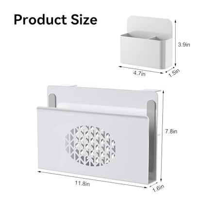 Desk Side Storage, Metal Laptop Holder with Magnetic Pen Box, Clamp-On Under Desk Organizer with Cooling Holes & Anti-Scratch Pads for Office and Home (White) - color: White