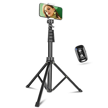 Aureday 67" Phone Tripod, Extendable Cell Phone and Camera Tripod Stand with Wireless Remote & Phone Holder, Aluminum Selfie Stick Tripod - color: Black, size: 67in