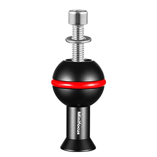 MINIFOCUS 1" Ball Adapter with M6 & 1/4" Threaded Stud, Aluminum Alloy Fixed Ballhead Mount Adapter for Action Camera & Camcorder Compatible Underwater Tray Bracket Flashlight System