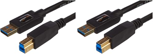 Amazon Basics USB-A to USB-B 3.0 Cable, 4.8Gbps High-Speed with Gold-Plated Plugs, 6 Foot, Black (Pack of 2) - size: 6 Feet (Pack of 2)