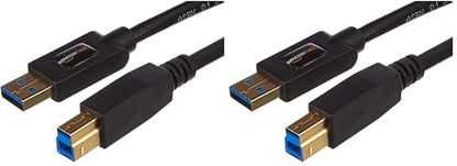 Amazon Basics USB-A to USB-B 3.0 Cable, 4.8Gbps High-Speed with Gold-Plated Plugs, 6 Foot, Black (Pack of 2) - size: 6 Feet (Pack of 2)