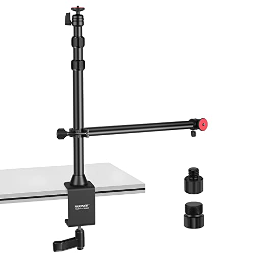 NEEWER Camera Desk Mount with Overhead C Amera Mounting Arm and 1/4" Ball Head, 17" - 41" Adjustable Tabletop Light Stand with C Clamp for DSLR Camera, Ring Light, Webcam, Photo Video Shooting - style: TL253A+CR221A