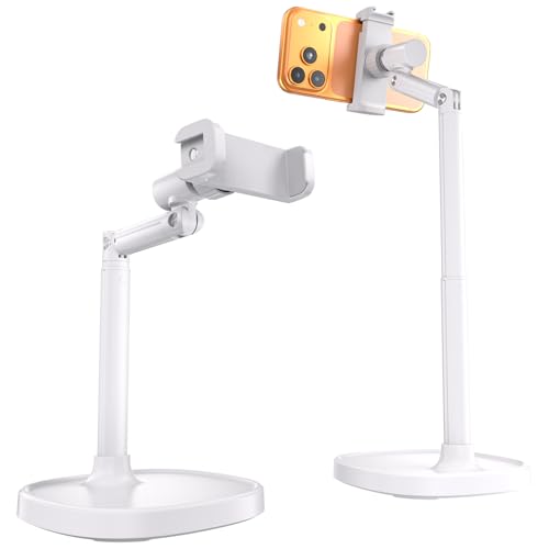 Phone Stand for Recording, Phone Holder for Desk with Adjustable Angles & Height for iPhone 17/16/15 Pro Max Plus, iPhone Stand for Video Recording, Cell Phone Holder Desk-White - color: White