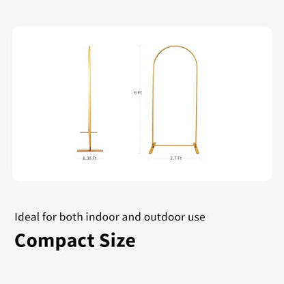 Quick Assembly Aluminum Alloy Arch Backdrop Stand, Lightweight & Sturdy for Weddings, Baby Showers & Birthday Parties, 6FT x 2.7FT Balloon Frame with Elastic Cord Design