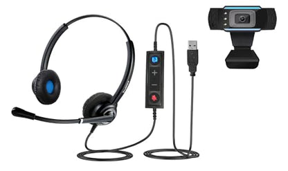 TruVoice Voicepro 20 Headset and Webcam Bundle (Includes Double Ear USB Headset and 1080P Webcam) All-in-One Combination